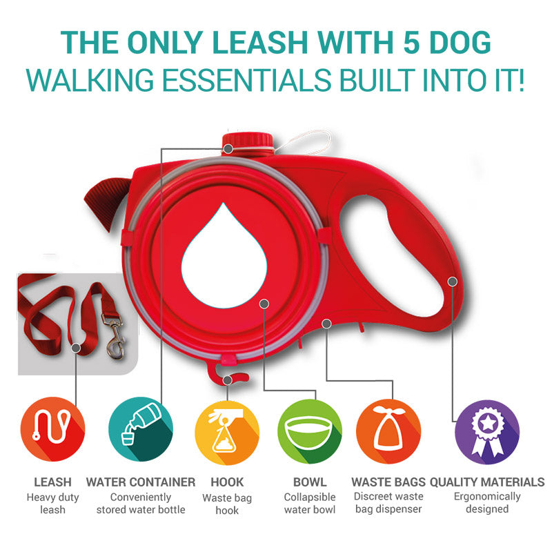 Multifunctional Pet Leash with bowl and water bottle